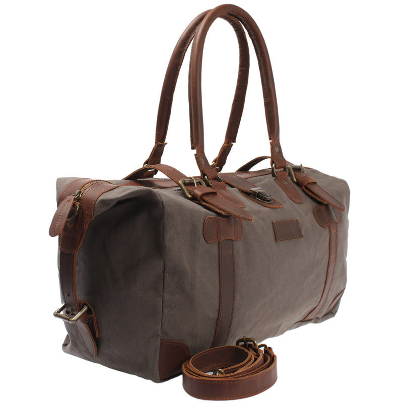 Leconi kleiner Weekender Handgepäck Damen Herren Leder Canvas grau LE2008 Saisonale Angebote