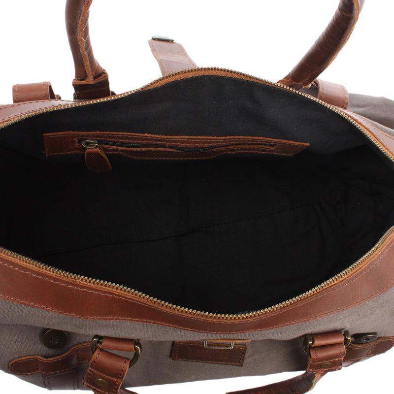 Leconi kleiner Weekender Handgepäck Damen Herren Leder Canvas grau LE2008 Saisonale Angebote