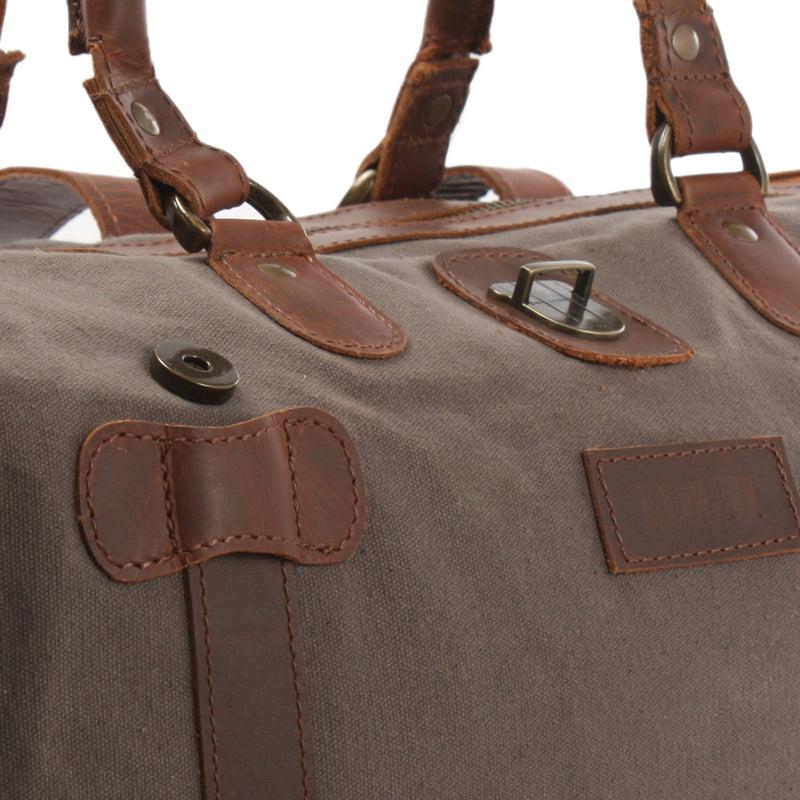 Leconi kleiner Weekender Handgepäck Damen Herren Leder Canvas grau LE2008 Saisonale Angebote