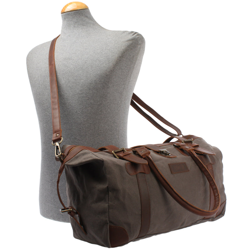 Leconi kleiner Weekender Handgepäck Damen Herren Leder Canvas grau LE2008 Saisonale Angebote