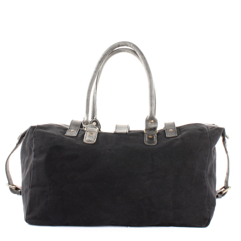 Leconi kleiner Weekender Handgepäck Damen Herren Leder Canvas schwarz LE2008 Räumungsverkauf