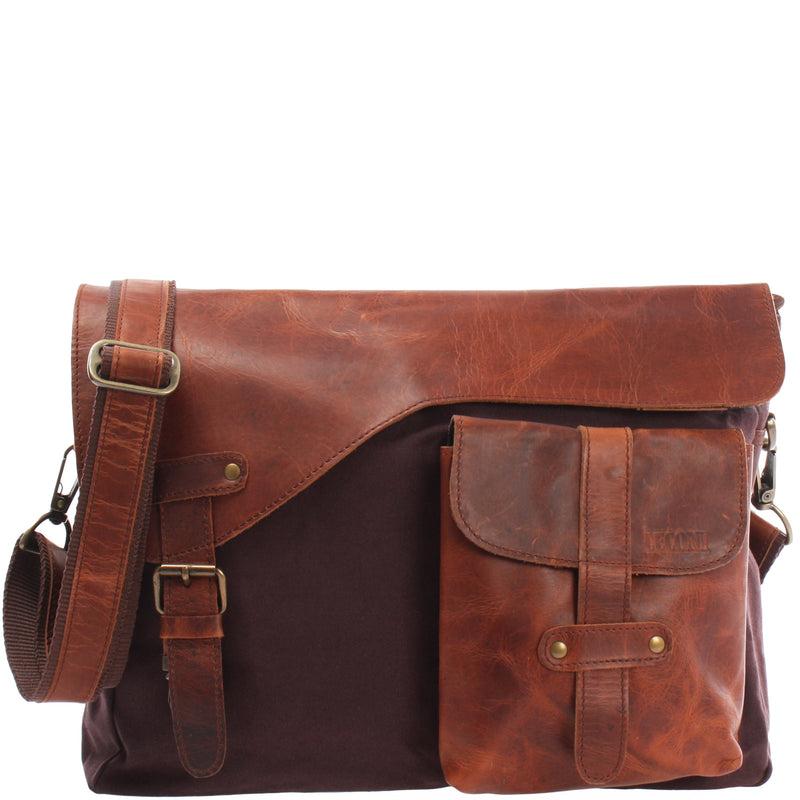 Leconi Umhängetasche Collegetasche DIN A4 Leder Canvas mokka LE3032
