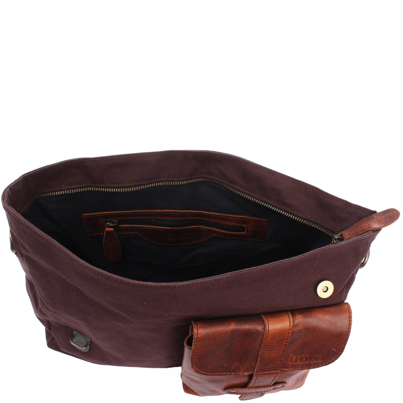 Leconi Umhängetasche Collegetasche DIN A4 Leder Canvas mokka LE3032 Tägliche Deals