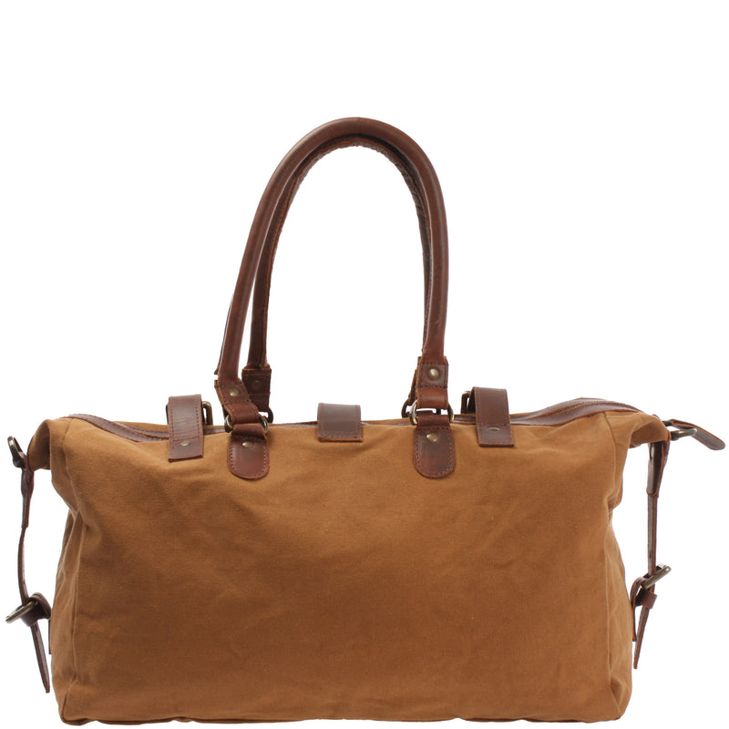 Leconi kleiner Weekender Handgepäck Damen Herren Leder Canvas cognac LE2008 Riesige Ersparnisse