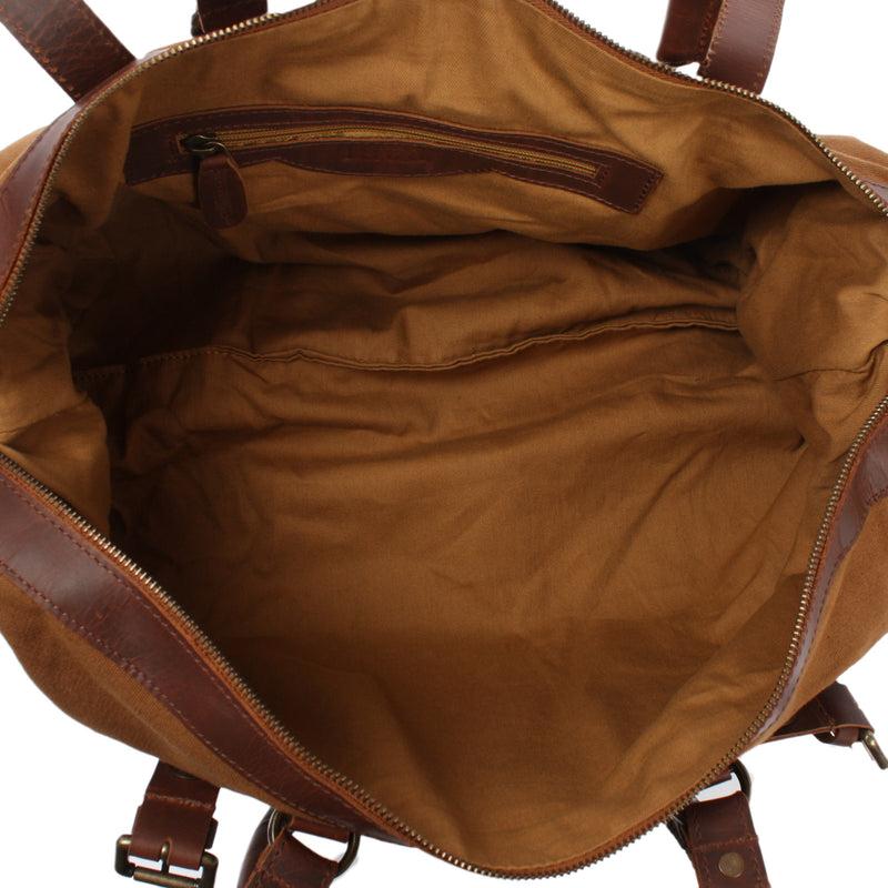 Leconi kleiner Weekender Handgepäck Damen Herren Leder Canvas cognac LE2008 Riesige Ersparnisse