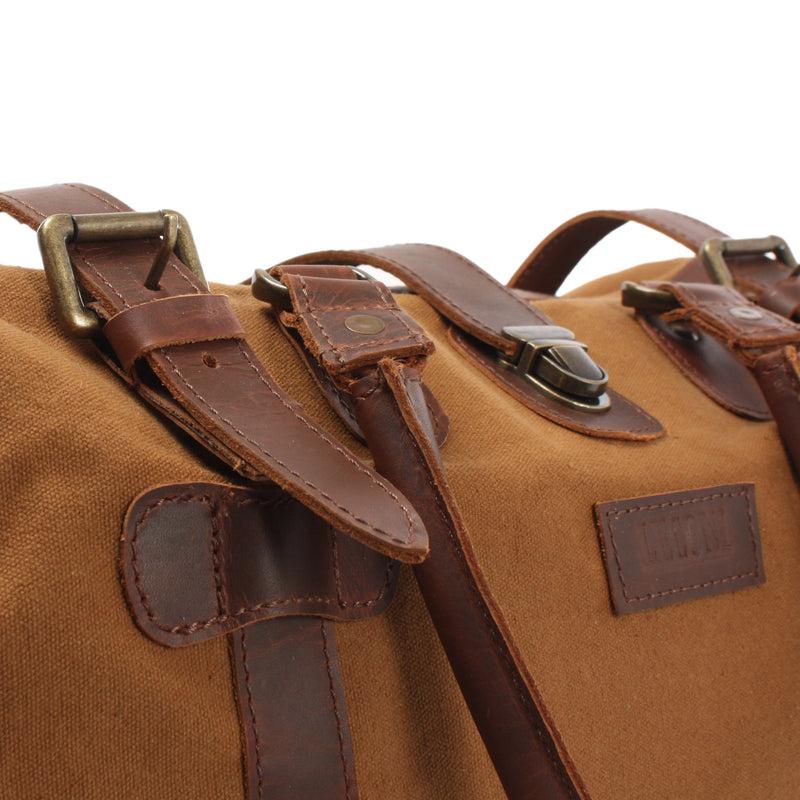Leconi kleiner Weekender Handgepäck Damen Herren Leder Canvas cognac LE2008 Riesige Ersparnisse