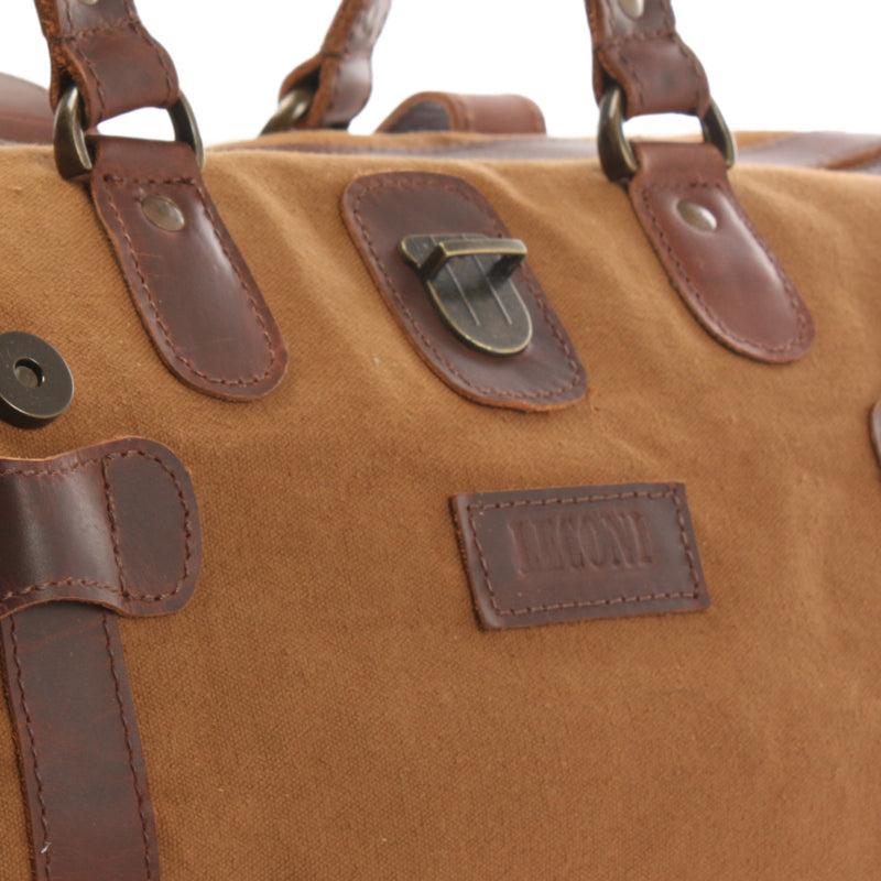 Leconi kleiner Weekender Handgepäck Damen Herren Leder Canvas cognac LE2008 Riesige Ersparnisse
