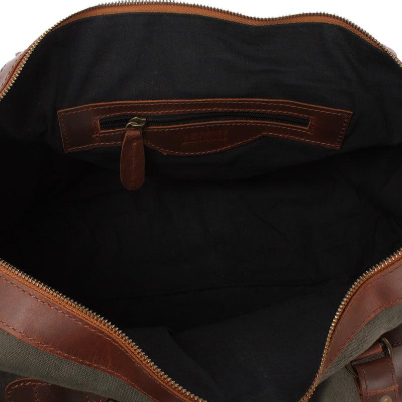 Leconi kleiner Weekender Handgepäck Damen Herren Leder Canvas grün LE2008 VIP-Rabatte