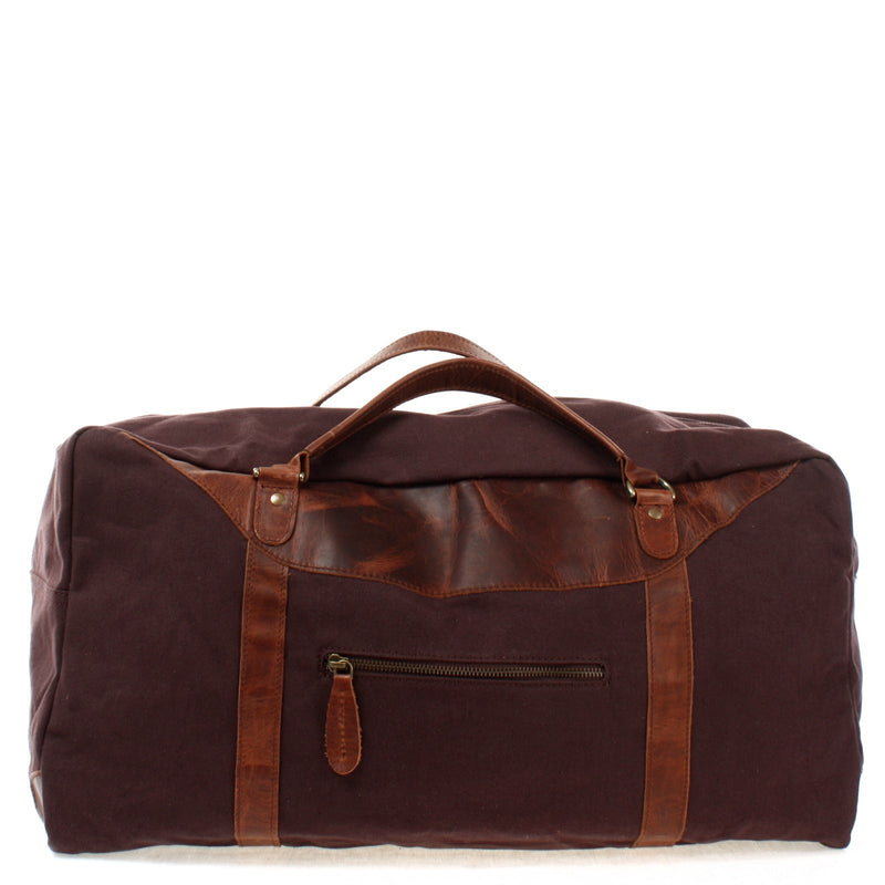 Leconi große Reisetasche Weekender Handgepäck Canvas Leder mokka LE2020 Tiefpreis