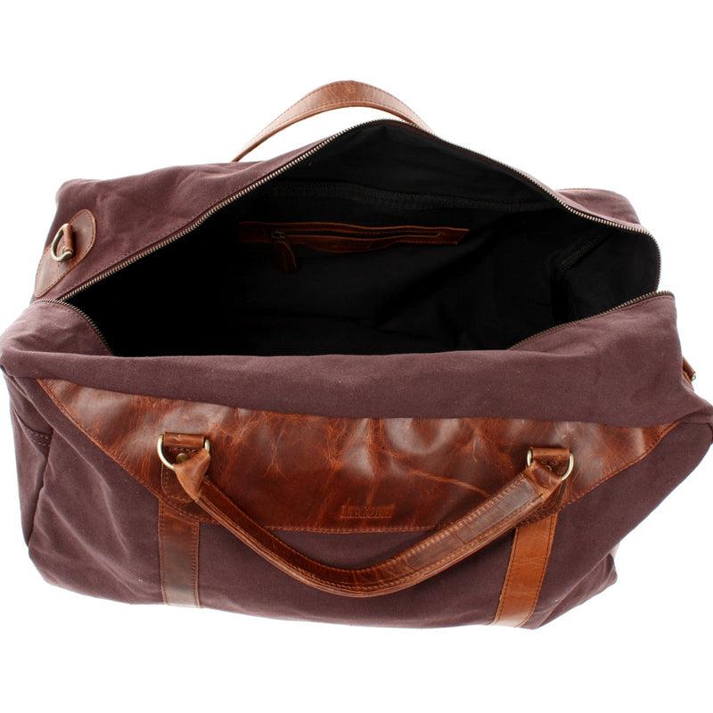 Leconi große Reisetasche Weekender Handgepäck Canvas Leder mokka LE2020 Tiefpreis