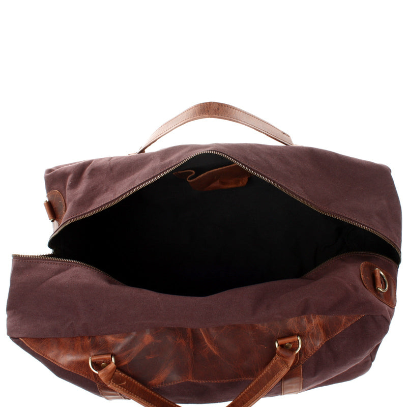 Leconi große Reisetasche Weekender Handgepäck Canvas Leder mokka LE2020 Tiefpreis
