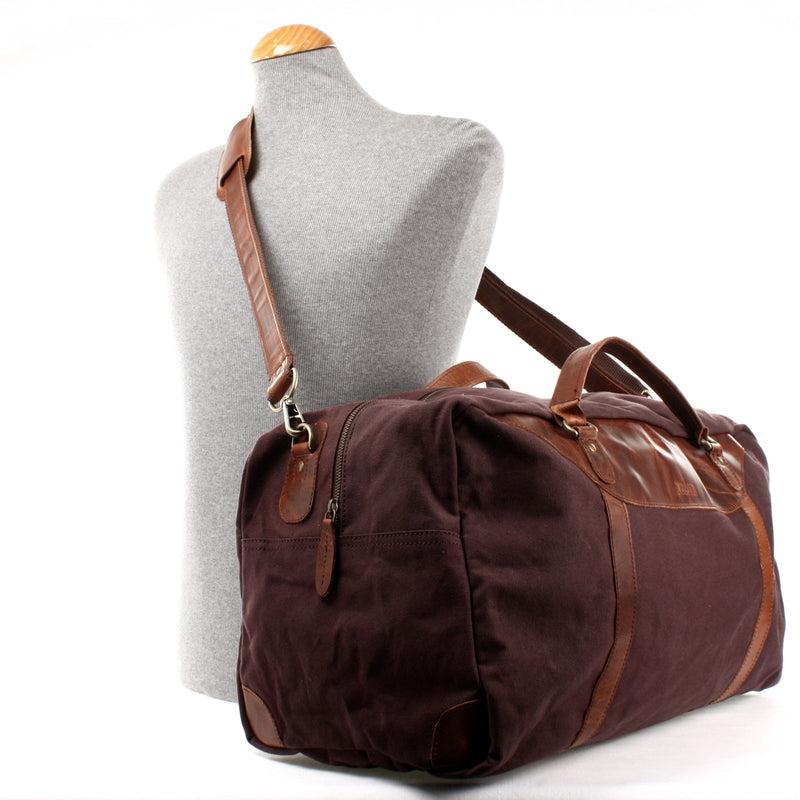 Leconi große Reisetasche Weekender Handgepäck Canvas Leder mokka LE2020 Tiefpreis