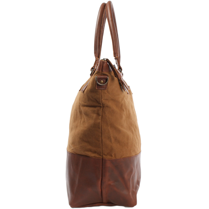 Leconi XXL Shopper Schultertasche Beuteltasche Leder Canvas cognac LE2005 Super Sparpreis