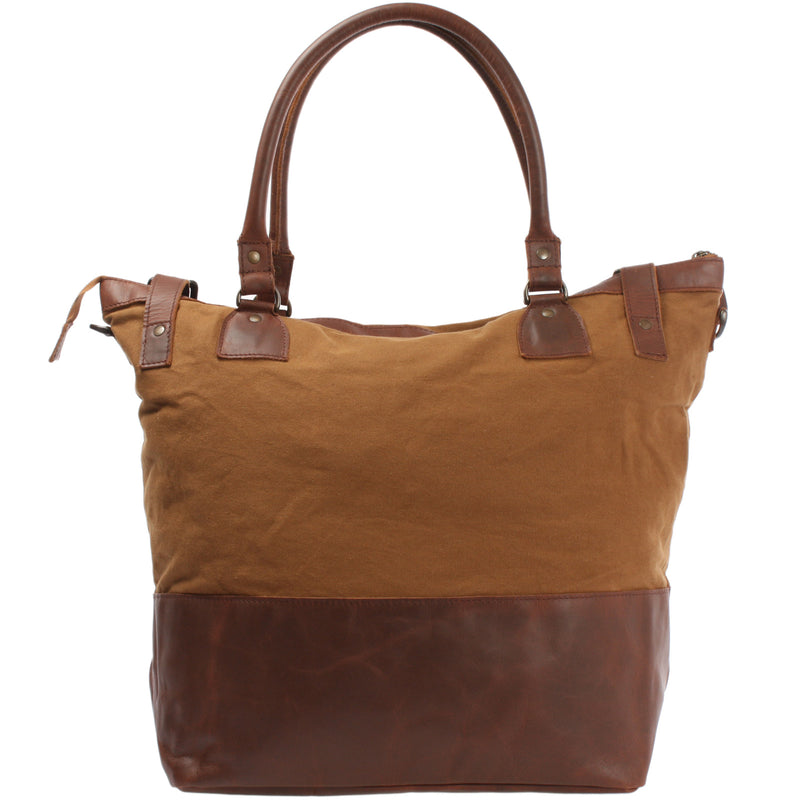 Leconi XXL Shopper Schultertasche Beuteltasche Leder Canvas cognac LE2005 Super Sparpreis
