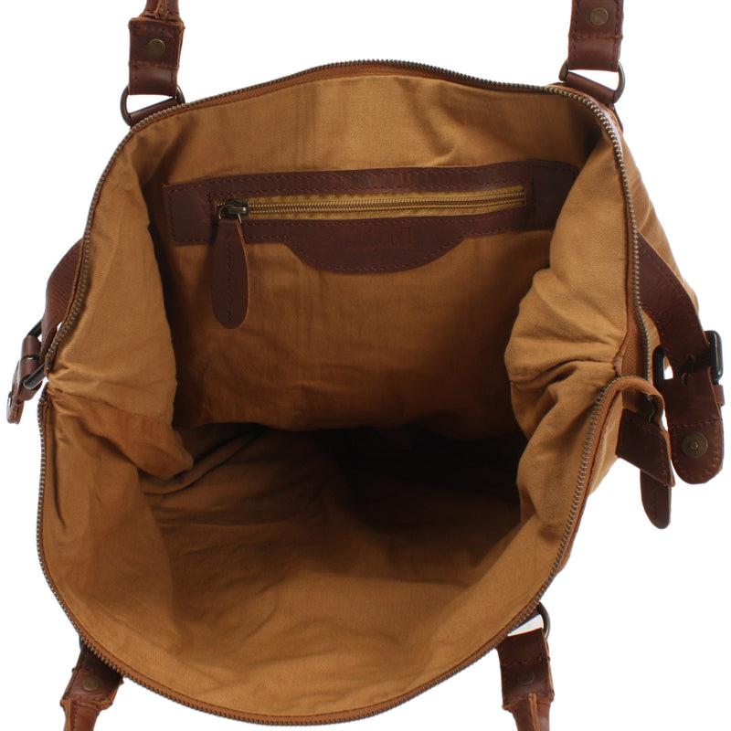 Leconi XXL Shopper Schultertasche Beuteltasche Leder Canvas cognac LE2005 Super Sparpreis