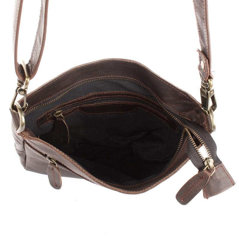 Leconi Umhängetasche Ledertasche Schultertasche Freizeittasche Leder dunkelbraun LE3058 Kostenlose Rückgabe