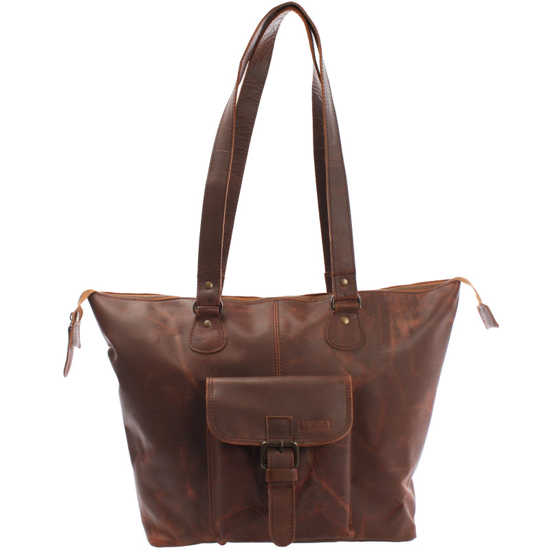 Leconi Schultertasche Damentasche Handtasche Leder braun LE0052
