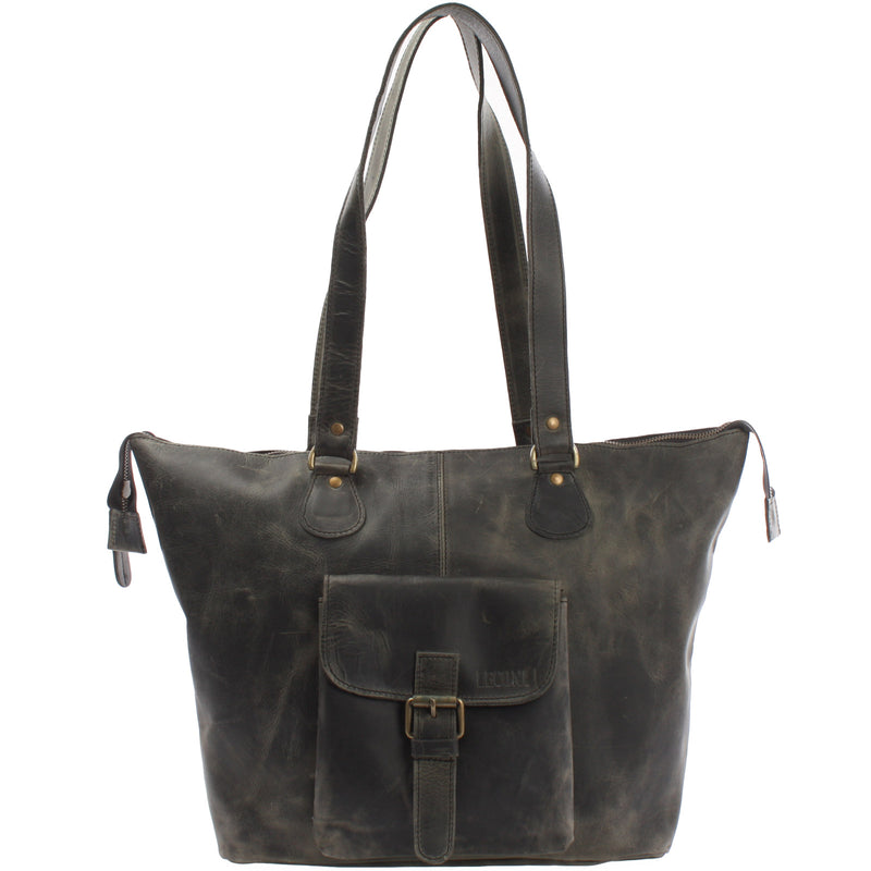 Leconi Schultertasche Damentasche Handtasche Leder grau LE0052