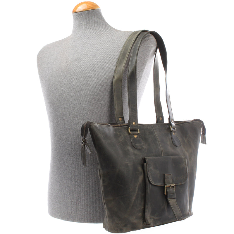 Leconi Schultertasche Damentasche Handtasche Leder grau LE0052 Letzte 3 Tage