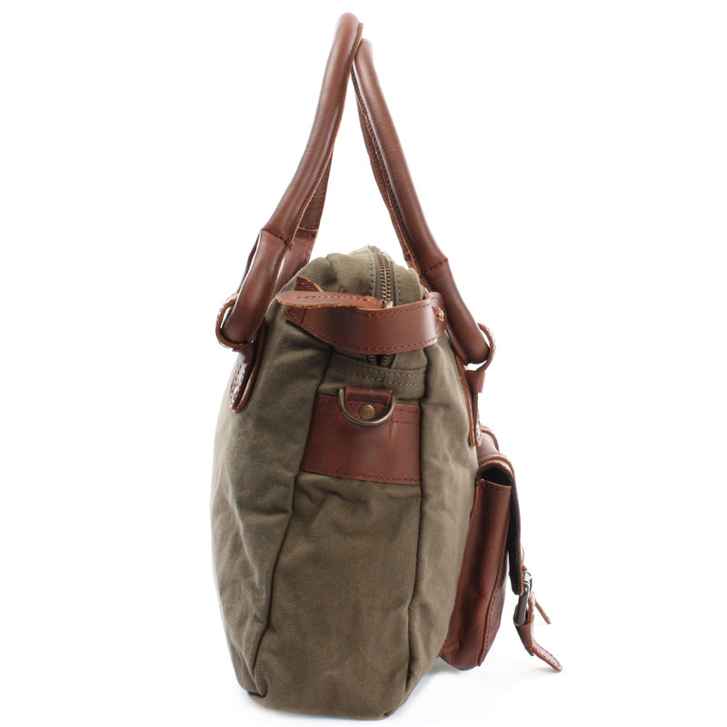 Leconi Schultertasche Henkeltasche Damentasche Handtasche Leder Canvas grün LE0050 JETZT KAUFEN
