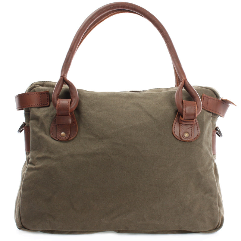 Leconi Schultertasche Henkeltasche Damentasche Handtasche Leder Canvas grün LE0050 JETZT KAUFEN