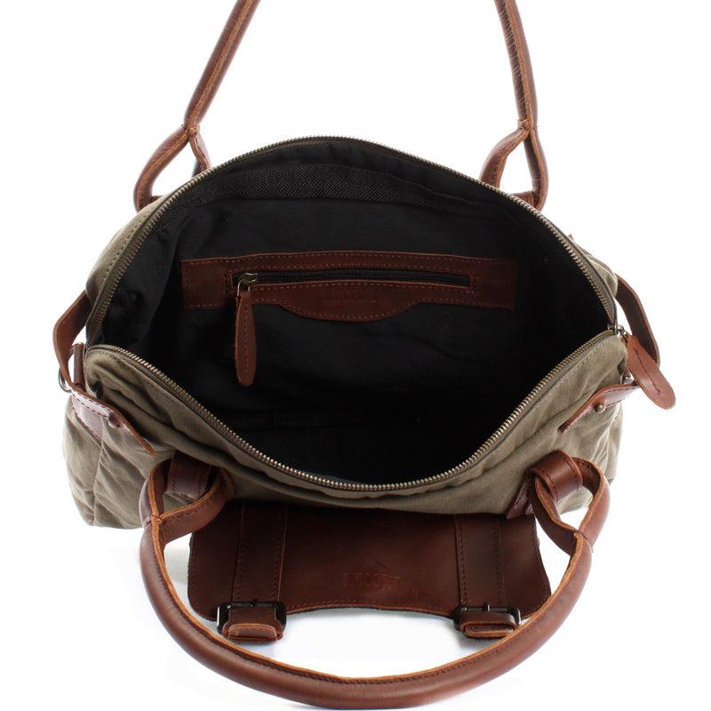 Leconi Schultertasche Henkeltasche Damentasche Handtasche Leder Canvas grün LE0050 JETZT KAUFEN
