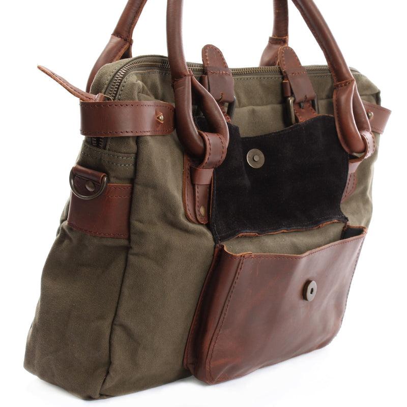 Leconi Schultertasche Henkeltasche Damentasche Handtasche Leder Canvas grün LE0050 JETZT KAUFEN