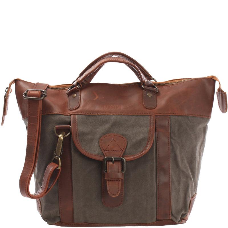 Leconi Henkeltasche Schultertasche Canvas Leder grau LE0043