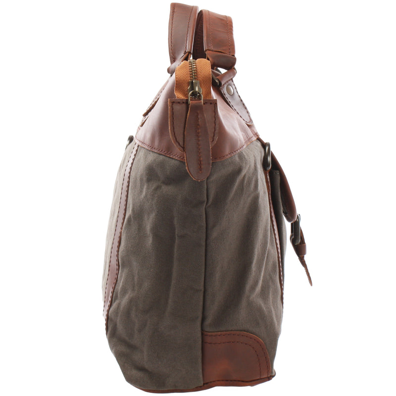 Leconi Henkeltasche Schultertasche Canvas Leder grau LE0043 Neueste Stile
