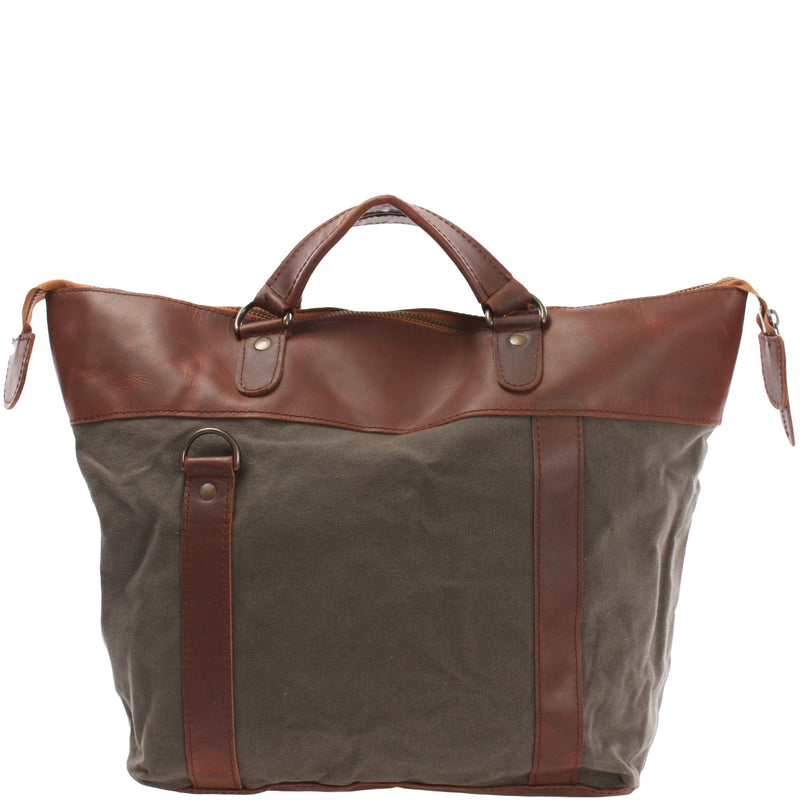 Leconi Henkeltasche Schultertasche Canvas Leder grau LE0043 Neueste Stile