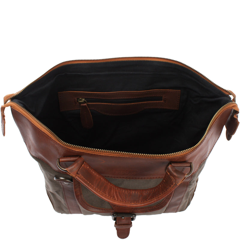 Leconi Henkeltasche Schultertasche Canvas Leder grau LE0043 Neueste Stile
