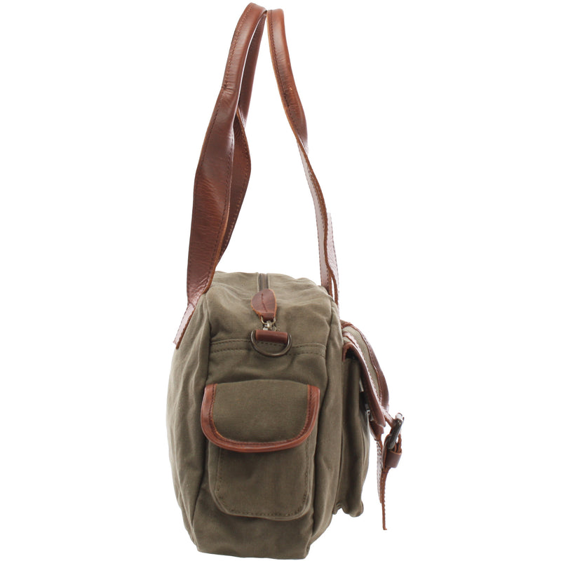 Leconi Henkeltasche Damentasche Canvas Leder grün LE0042 Letzte 2 Tage