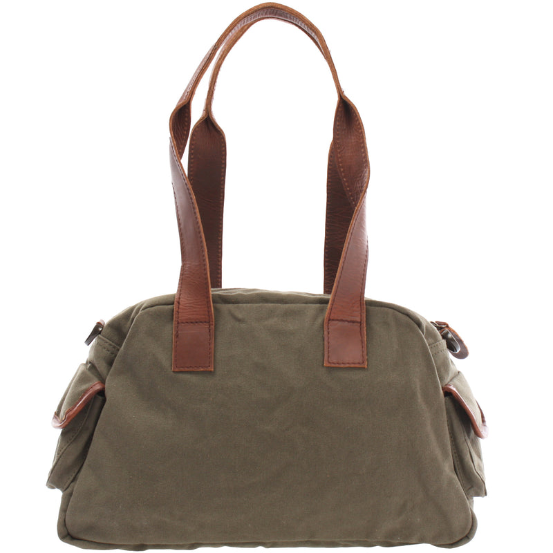 Leconi Henkeltasche Damentasche Canvas Leder grün LE0042 Letzte 2 Tage