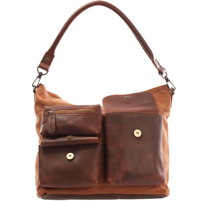 Leconi Schultertasche Umhängetasche Ledertasche Canvas Leder cognac LE0039 Letzter Tag