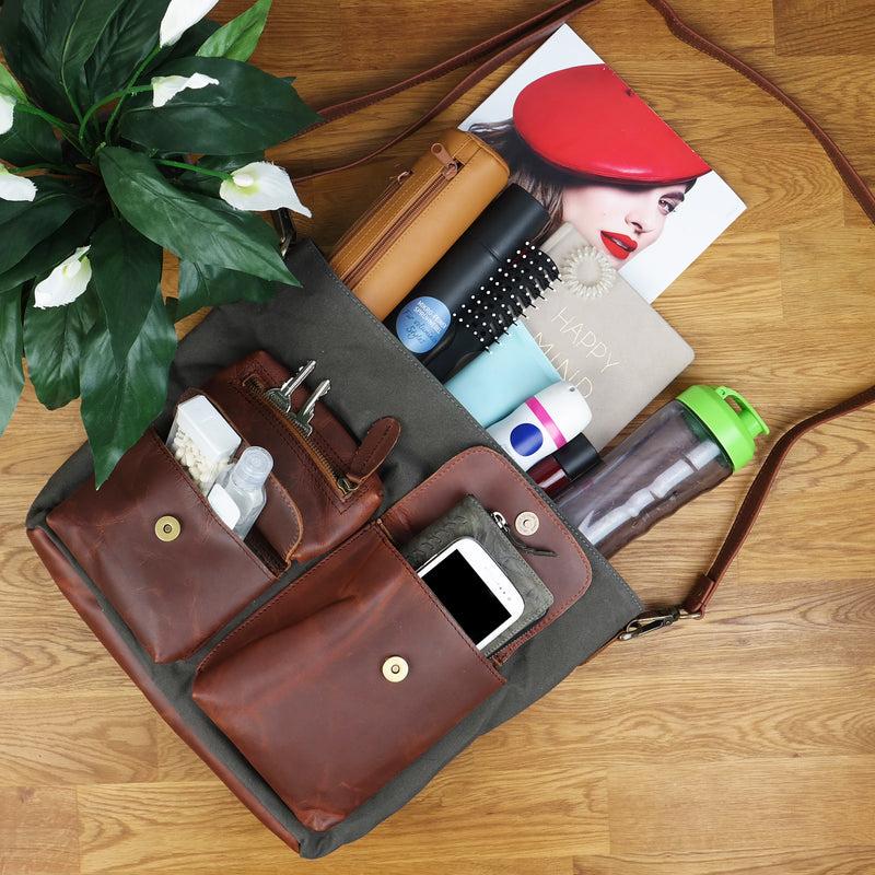 Leconi Schultertasche Umhängetasche Ledertasche Canvas Leder grau LE0039 Zeitbegrenzte Promotion