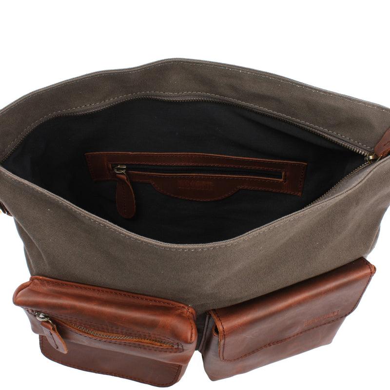 Leconi Schultertasche Umhängetasche Ledertasche Canvas Leder grau LE0039 Zeitbegrenzte Promotion