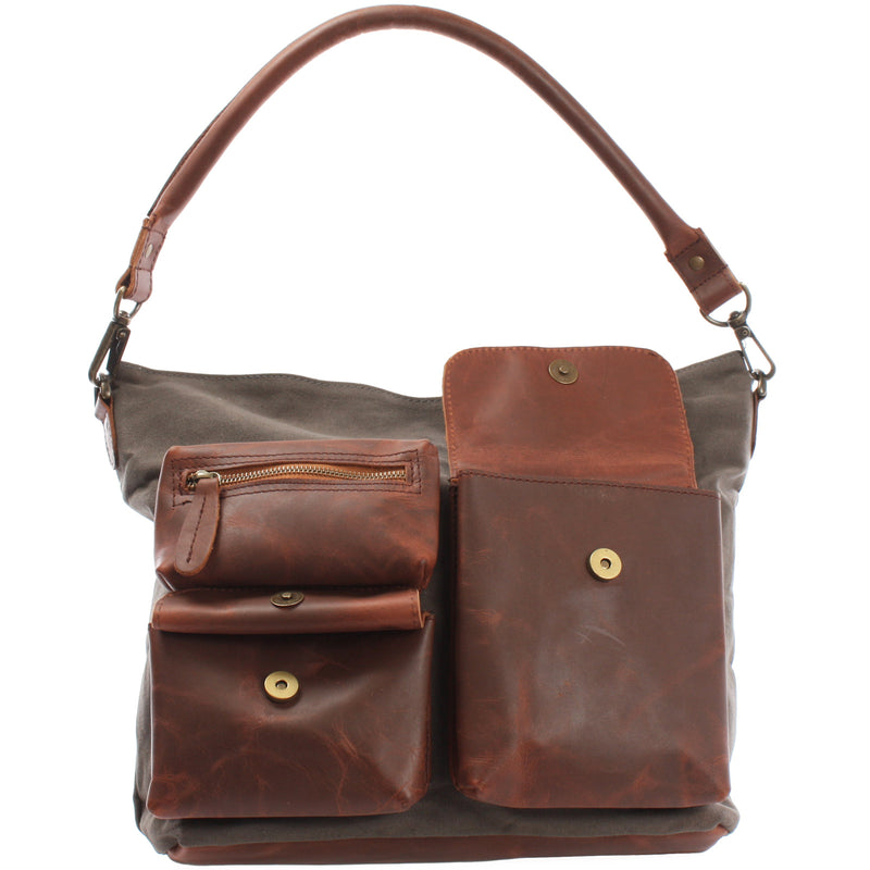 Leconi Schultertasche Umhängetasche Ledertasche Canvas Leder grau LE0039 Zeitbegrenzte Promotion