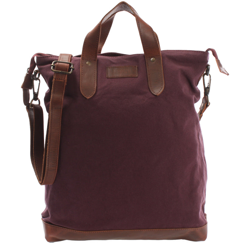 Leconi Shopper Henkeltasche Damen Canvas Leder bordeaux LE0037