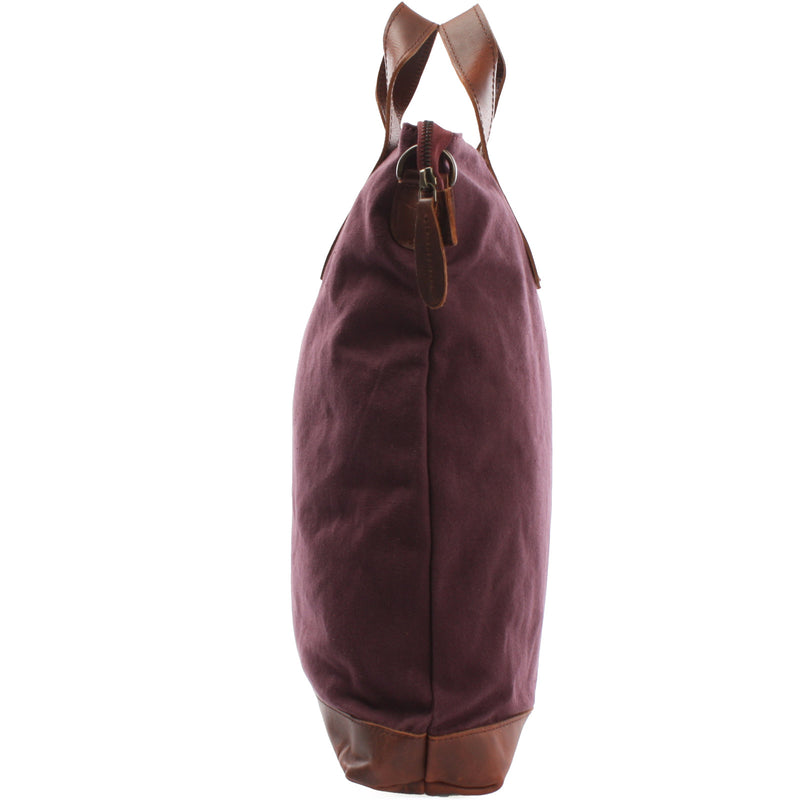 Leconi Shopper Henkeltasche Damen Canvas Leder bordeaux LE0037 Bis zu 50% Rabatt