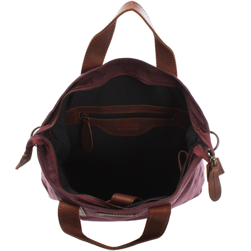 Leconi Shopper Henkeltasche Damen Canvas Leder bordeaux LE0037 Bis zu 50% Rabatt