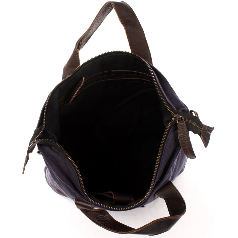 Leconi Shopper Henkeltasche Damen Canvas Leder navy LE0037 Bis zu 60% Rabatt
