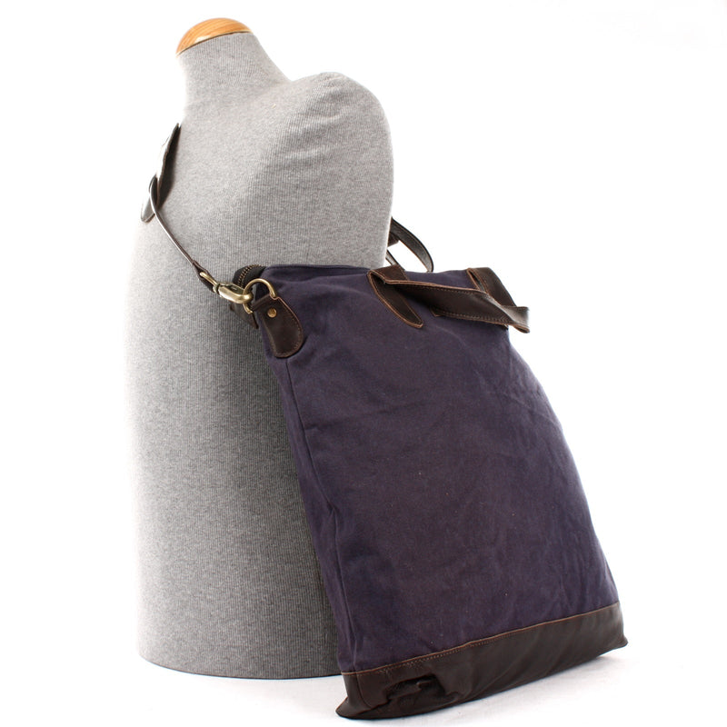 Leconi Shopper Henkeltasche Damen Canvas Leder navy LE0037 Bis zu 60% Rabatt
