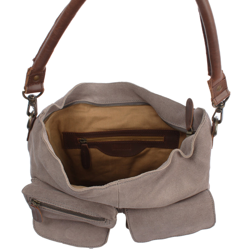 Leconi Schultertasche Umhängetasche Ledertasche Veloursleder grau LE0039 Bis zu 65% Rabatt