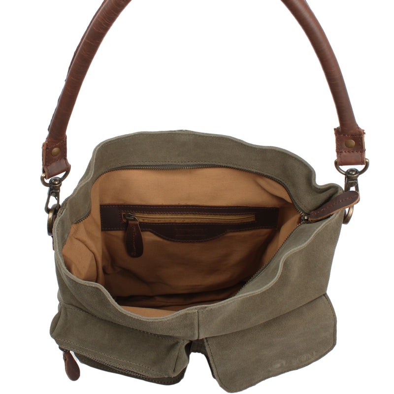 Leconi Schultertasche Umhängetasche Ledertasche Veloursleder grün LE0039 Nur für heute