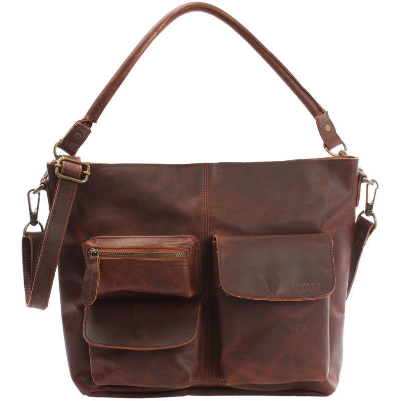 Leconi Schultertasche Umhängetasche Ledertasche Leder braun LE0039