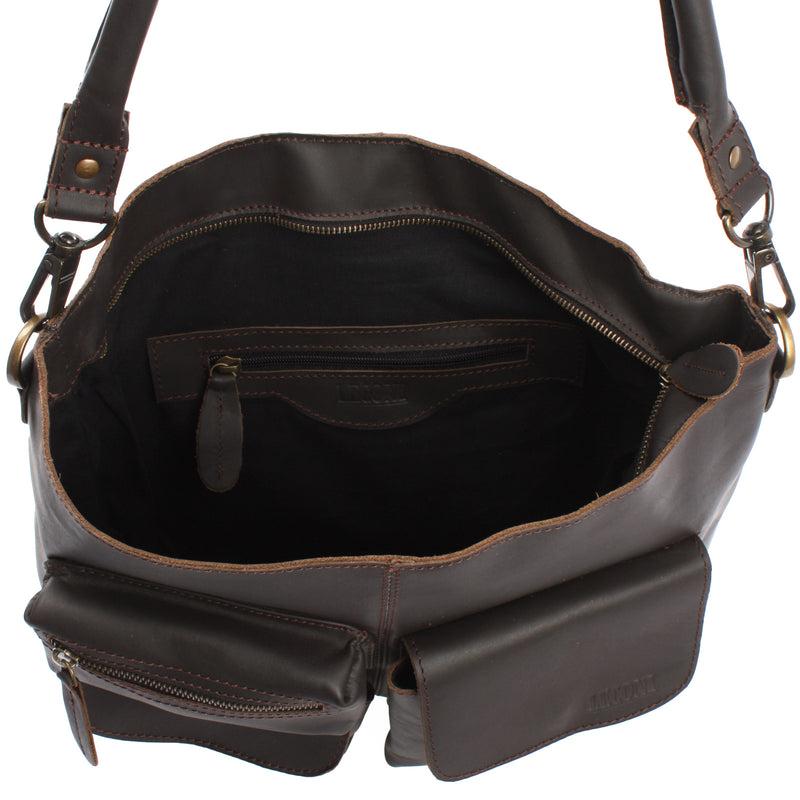 Leconi Schultertasche Umhängetasche Ledertasche Leder dunkelbraun LE0039 Bis zu 55% Rabatt