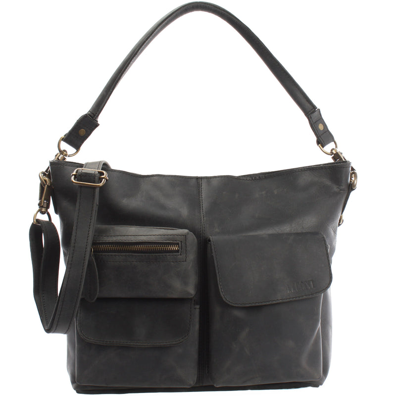 Leconi Schultertasche Umhängetasche Ledertasche Leder grau LE0039