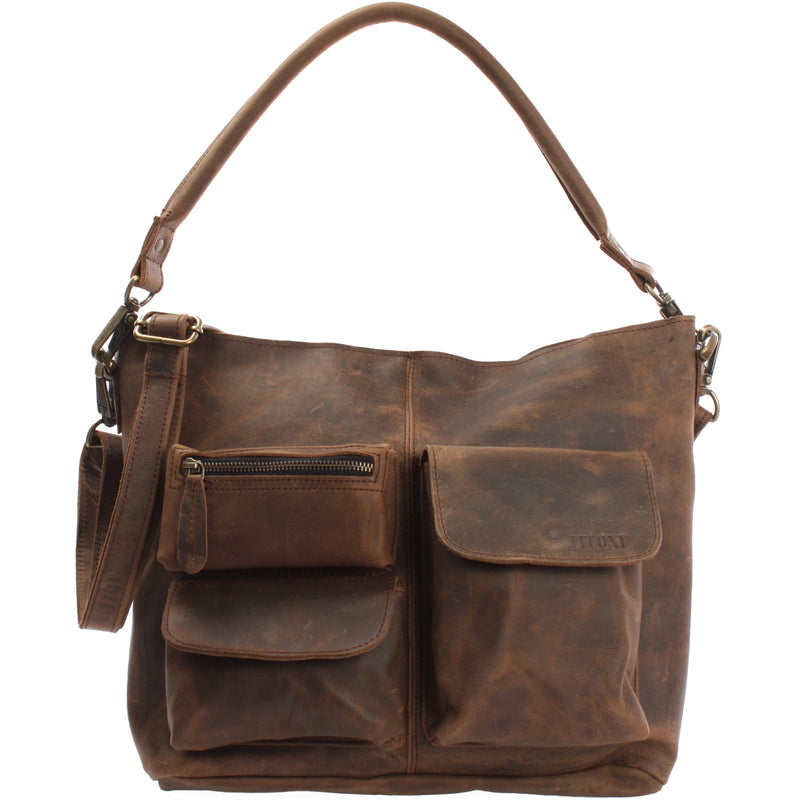 Leconi Schultertasche Umhängetasche Ledertasche Leder schlamm LE0039