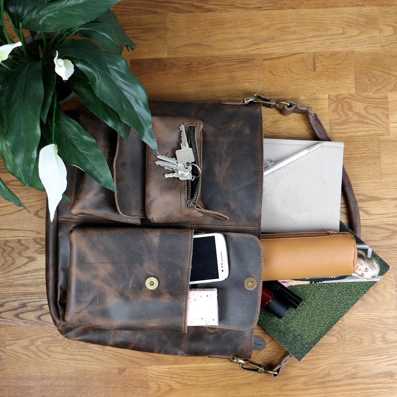 Leconi Schultertasche Umhängetasche Ledertasche Leder schlamm LE0039 Nur noch ein Tag übrig