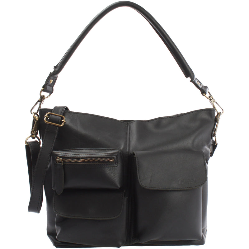 Leconi Schultertasche Umhängetasche Ledertasche Leder schwarz LE0039